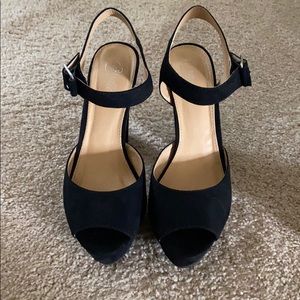 Candie's Cabaskin Black Platform Chunky Heel